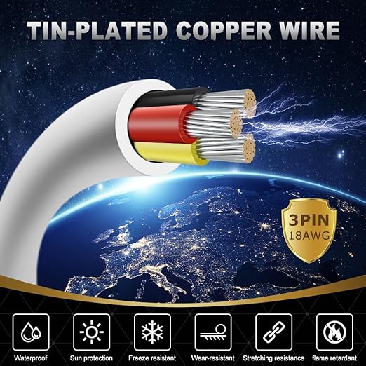 DEKIEVALE 18 Gauge 3 Conductor Electrical Wire, 16.4FT White Stranded Low Voltage 18/3 Cable PVC Case, 18 AWG Tinned Copper 3 Wire Cable, Flexible Extension Power Cord for LED Lamp Lighting Automotive