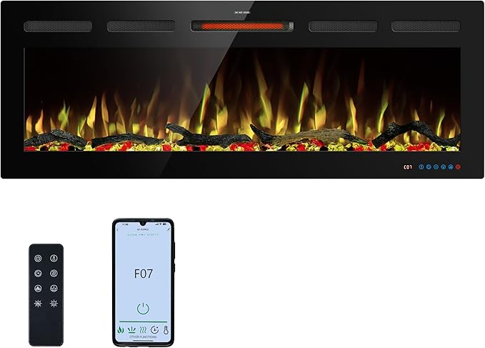 48" WiFi Electric Fireplace Inserts, Recessed and Wall Mounted Fireplace Heater W/Adjustable Flame Color & Brightness, Thermostat, 9H Timer, App and Remote Control, Low Noise, 750/1500W