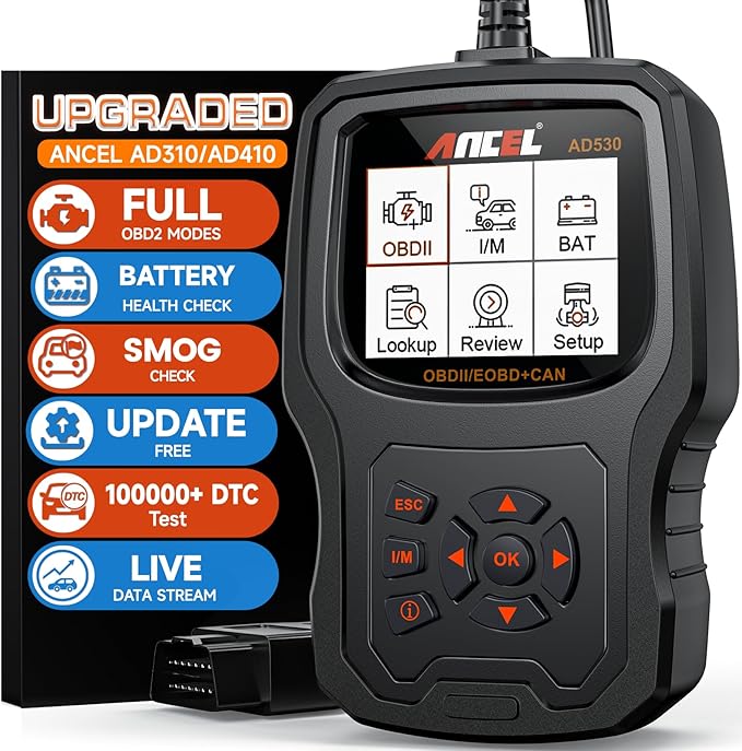ANCEL AD530 OBD2 Scanner-Upgraded AD310, Car Code Reader for Check Engine Light, Full OBDII Scan Tool for Read & Clear Fault Codes, Battery Test & Live Data, OBD II Diagnostic Scanner for 1996+ Cars