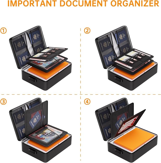 DocSafe 5200°F Document Organizer with Lock, Upgraded Heat Insulated Fireproof＆Water-Resistant Box 8 Layers File Organizer, Portable Home Travel Safe Storage for Important Documents, Files and More