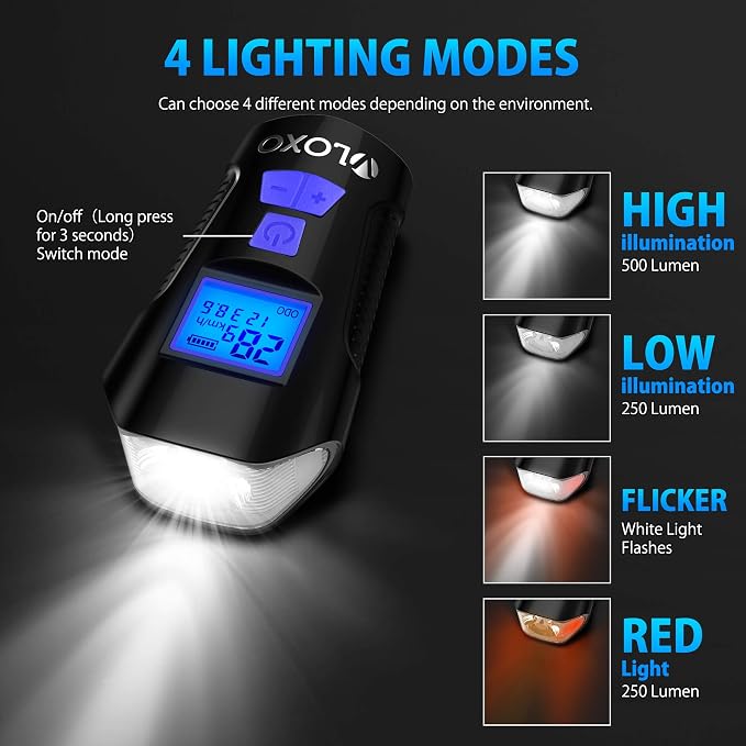 VLOXO Bike Speedometer with LED Bike Light, IP65 Waterproof Bicycle Odometer - Image 3