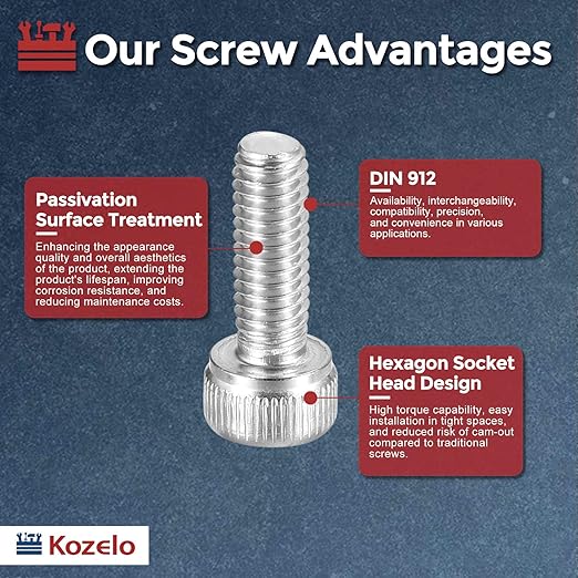 Kozelo 40pcs Socket Head Cap Screws - [M4-0.7 x 12mm] 304 Stainless Steel Allen Socket Drive for Electrical Motor 3D Printing Fan Engine Replacement Use, Silver