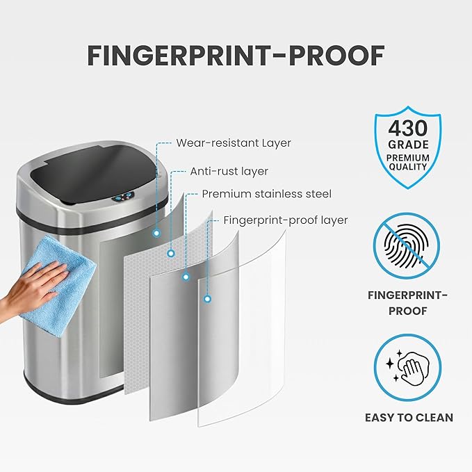 iTouchless 13 Gallon Sensor Kitchen Trash Can with Lid and Odor Filter, Stainless Steel Oval Automatic Trashcan for Home Office Bedroom Living Room Garage Large Capacity Slim Space-Saving Trash Bin
