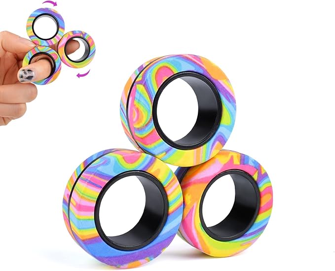 Cevioce 3Pcs Magnetic Rings Fidget Toy Set, Idea ADHD Anxiety Magnetic Fidget Toys Adults Fidget Spinner Rings for Relief, Valentines Day Gifts for 8+ Year Old Teen Boy Girl Easter Basket Stuffers C