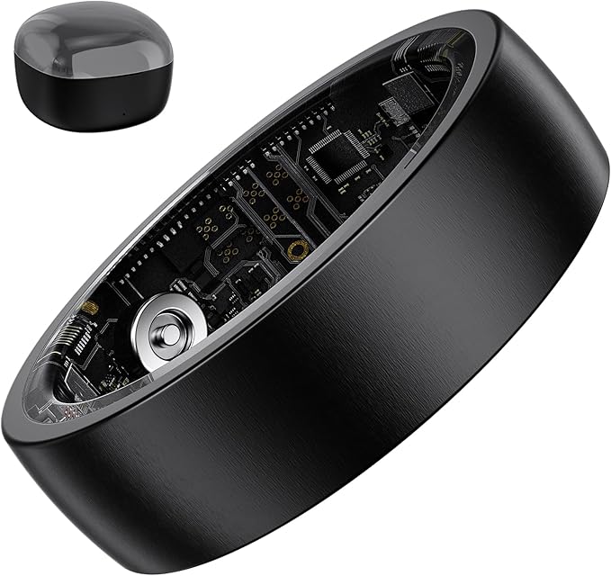 S SECRETTOP Smart Ring Health Tracker for Men Women - Sleep Tracker with Heart Rate, SpO2, Smart Health Ring for Women Men with Step Counting, IP68 Waterproof (Black 8)