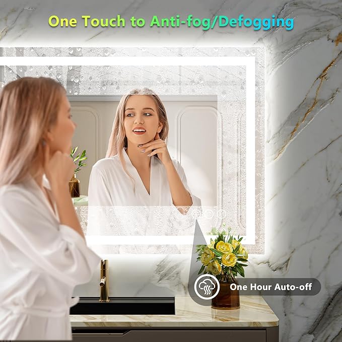 YEELAIT 40x30 Inch RGB LED Bathroom Mirror Front Light and RGB Backlit Lighted Vanity Mirror for Bathroom Wall Mounted Dimmable Anti Fog Memory Shatter-Proof IP54 Waterproof Horizontal/Vertical