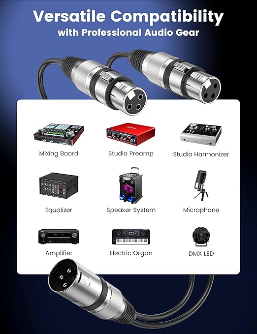 MOSWAG XLR Splitrer 1 Male to 2 Female, (0.25m/0.82 Feet) 3 Pins Dual XLR Female to Male Y Splitter with zinc Alloy Metal connectors for Mixer/Speaker/MlC, PVC Balanced Audio Cable