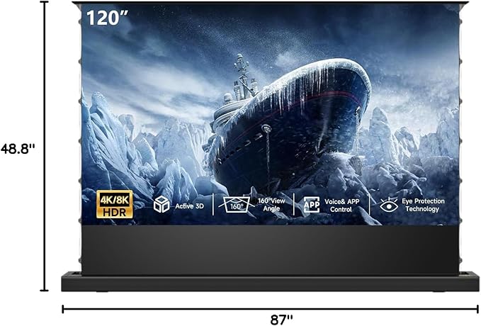 IN&VI Motorized ALR Floor Rising Projector Screen for Long/Standerd Throw Projector,Movie Screen for Home Theater,Motorized Projector Screen 4K/8K Ultra HD Active 3D (120 Inch/16:9)