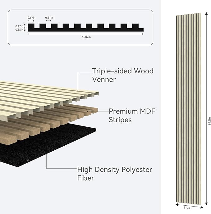 Premium Acoustic Wood Slat Wall Panels – Noise-Reducing Sound Absorption Panels for Home Theater, Studio & Office | Modern Decorative Slat Walling for Echo Control | Eco-Friendly & Easy to Install