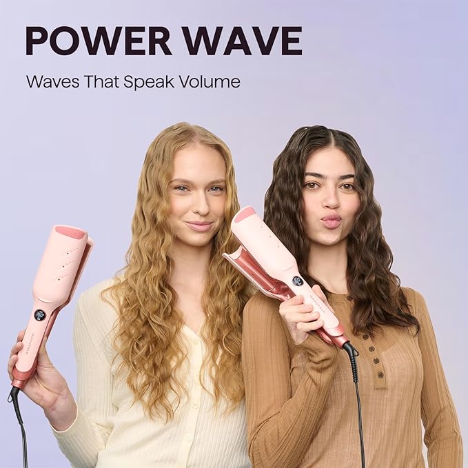 Wavytalk Power Wave Hair Crimper, Curling Iron Hair Crimper Waver, Ventilation Design for Less Damage, Ionic Reduces Frizz, Effortless-Curler, Dual Voltage Crimping Iron, Pink
