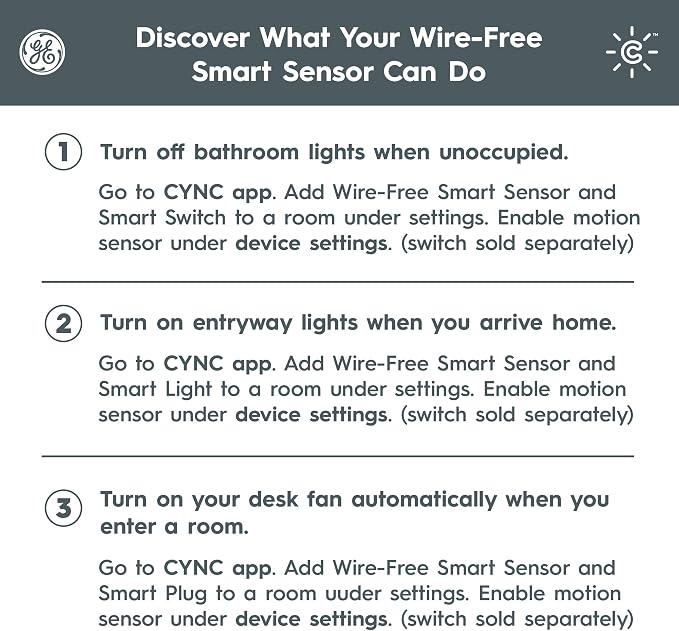GE CYNC Wireless Smart Motion Sensor, Battery-Powered, Works - Image 7