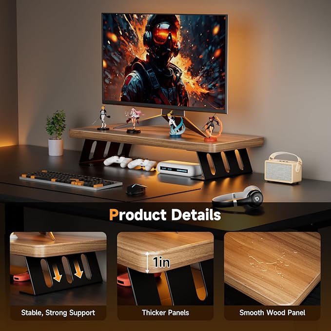 NestNeat Monitor Stand - 24 Inch Wood Monitor Stand Riser, 220 Pounds Load Capacity Desk Monitor Riser for Laptop/PC/Printer, Desktop Stands Organizer for Home Office