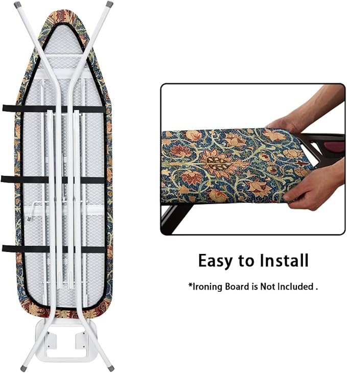ZCFYGDX Vintage Flower Print 15 x 54 Ironing Board Covers Nylon Buckle Straps Fasteners & Elastic Edge Stain Resistant Breathable,Suitable for Multi-Size Iron Board Relaxing Ironing Experience