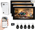 Wired Video Door Phone Kit Apartment Intercom System,10 Inch Touch Screen Monitor(Silver)with 1080P HD Doorbell Camera,Supporting Motion Detecting 5 in 1 Unlcking (1 Doorbell + 3 Monitor)