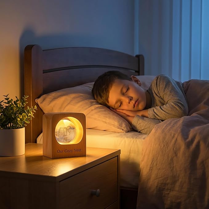 Yijhpbc Custom 3D Crystal Photo Night Light Personalized Photo Crystal Ball Engraved Picture Lamp with Wood Base Memorial Gift for Pets Family Couple Birthday Valentine's Day (Style 2)