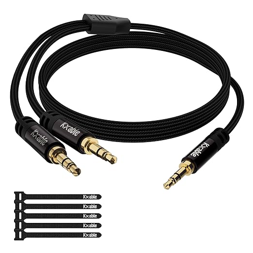 Kxable 1/8 Inch TRS Stereo Y Splitter Cable 10FT, 3.5mm Male to 2-Male Y-Splitter Stereo Audio Cable, for Cell Phone PC Laptop, Speaker, Headphones, Suitable for Switching or Two Sets of Speakers