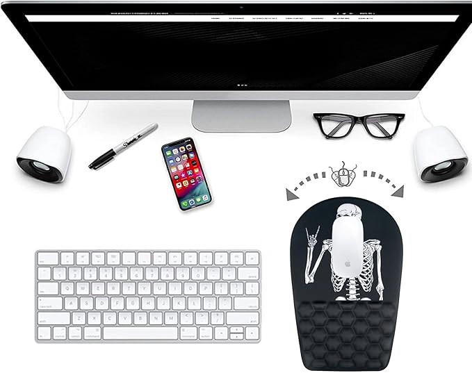BOCHEERY Ergonomic Mouse Pad Wrist Support,Upgrade Mousepad with Massage Design,Non-Slip PU Base Desktop Mouse Pads for Pain Relief, Computer, Office & Home,12 x 8 in（F-Black Human Skeleton）