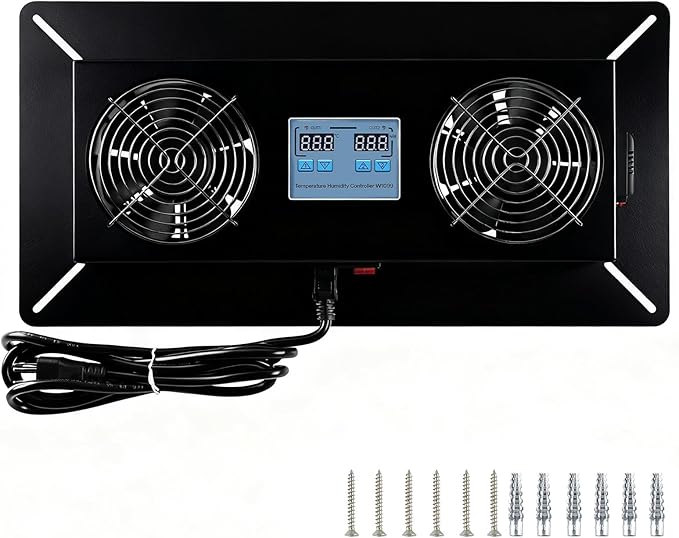 Pewoaoa 240 CFM Crawlspace Vent Fan, With Thermostat,Humidistat, Crawlspace Fans, For Moisture Reduction, Radon Mitigation, Freeze Protection, Ideal for Basement, Attic, Crawl Space Fan Vent(Black)