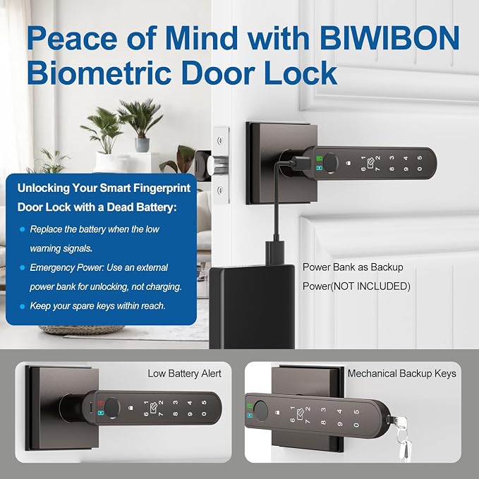 BIWIBON Fingerprint Door Lock, 5 in 1 Finger Print Door Knob - Image 6