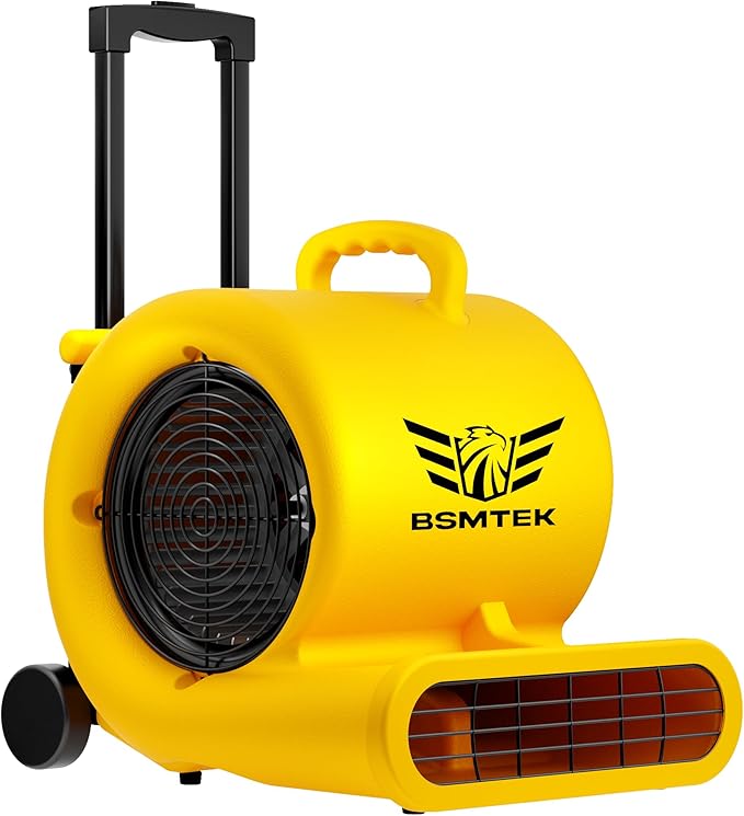 BSMTEK 2500-5000 CFM 1HP Air Mover Blower Fan, Floor Blower Dryer, 3 Speeds, 4 Adjustable Angles, Handle Wheelkit, 15Ft Long Cord Portable, Stackable - 2026 Upgraded