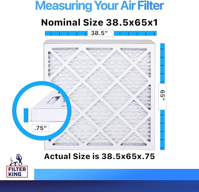 Filter King 38.5x65x1 Air Filter | 4-PACK | MERV 8 HVAC Pleated A/C Furnace Filters | MADE IN USA | Actual Size: 38.5 x 65 x .75"