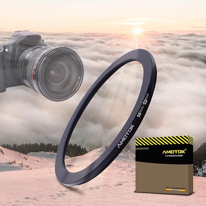 55mm Lens to 52mm Camera Lens Adapter, 55mm to 52mm Filter Step-Down Ring by AMOTOK
