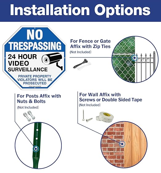 2-Pack No Trespassing Sign Private Property Protected By Video Surveillance Violators Will Be Prosecuted Sign, 10 x 10 Inch Reflective Aluminum, UV Protected, Weather/Fade Resistant, Easy to Install