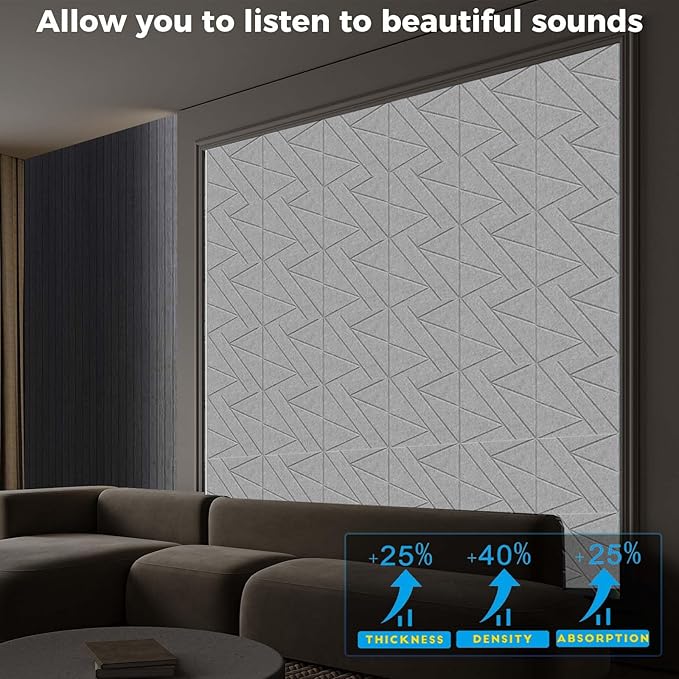 16 Pack Self-Adhesive Soundproof Wall Panels, 12 x 12 x 0.47 in Sound Proof Foam Panels for Walls, 1.2lb/ft³ High Density, Thicker 0.47in, Acoustic Panels, Noise Dampening Panels Studio Gray
