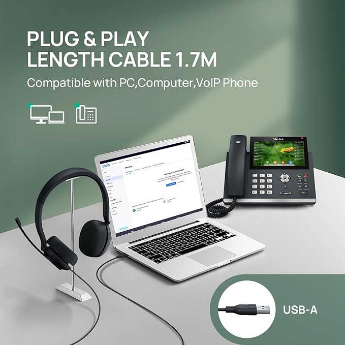 Yealink UH35 Wired Headset, USB Headset with Noise Cancelling Mic, Optimized for Skype and Zoom and Other Leading Conferencing Platforms, All-Day Comfort Design, Mute Button, Busylight