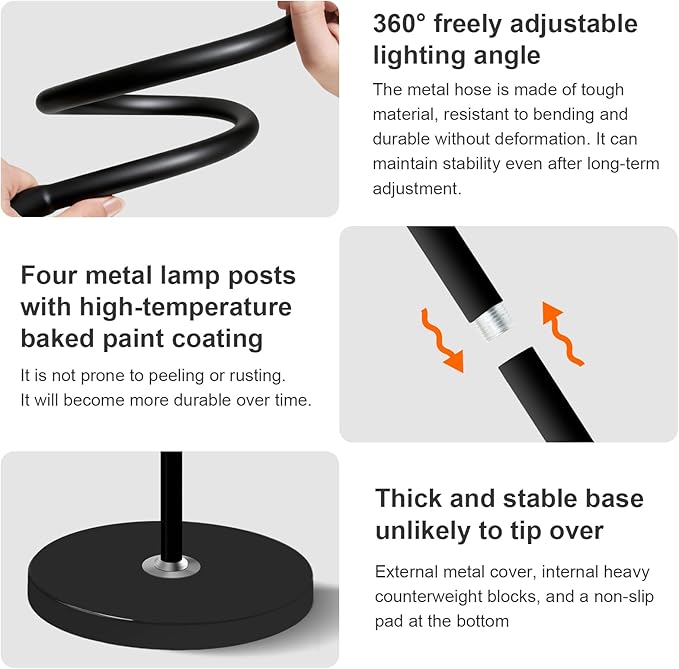 dujunlinghang Bright LED Eye-Protecting Reading Floor Lamps Touch and Remote Dimming 3000-6000k, Tattoo Craft Drawing Makeup Adjustable Gooseneck Standing Light,Living Room Chair Sofa Bedroom Office