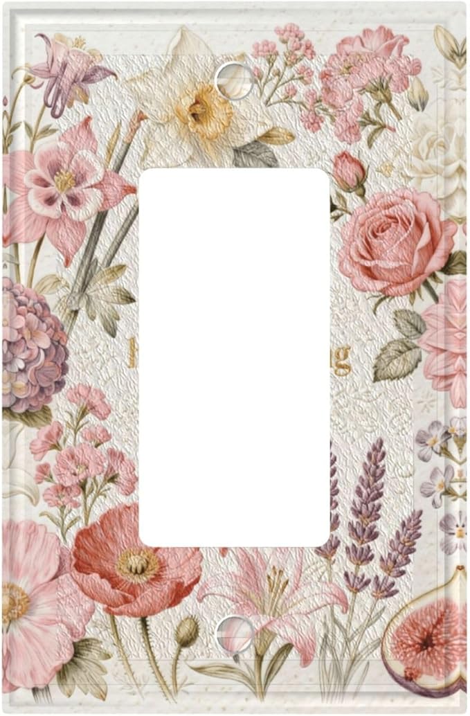 Bvtewkhz Floral Plant Watercolor Flowers 1 Gang Single Rocker Decorative Outlet Covers Light Switch Plate Electrical Receptacle Switchplate For Bathroom Kitchen Bedroom