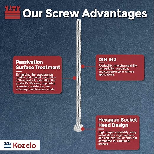 Kozelo 10pcs Socket Head Cap Screws - [M2-0.4 x 45mm] 304 Stainless Steel Allen Socket Drive for Electrical Motor 3D Printing Fan Engine Replacement Use, Silver