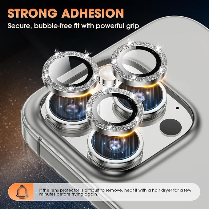 for iPhone 16 Pro/16 Pro Max Camera Lens Protector Bling Individual Metal - Image 4