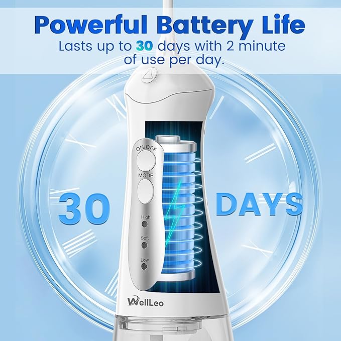 WellLeo Water Flossers for Teeth, Portable Oral Irrigator Rechargeable Water Dental Flosser Pick with High Pressure 5 Jet Tips, IPX7 Travel Water Flossing for Brace Teeth Cleaner Gum Care