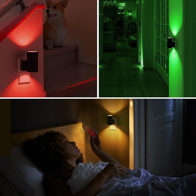 L LOHAS LED Night Light with Remote, 2Pack, Night Lights Plug into Wall, RGB Color Changing Nightlight with Light Sensor, Nightlights for Kids Gifts Halloween Christmas Party Hallway Bedroom Kids Room