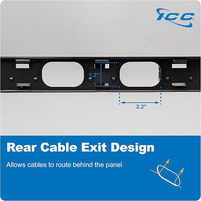 ICC 1U Ring Cable Manager Panel with Cover, Plastic with Metal Back Frame, 4" D-Rings, Horizontal Cable Management, Rackmount for 19” Network Racks, Black, 6-Pack