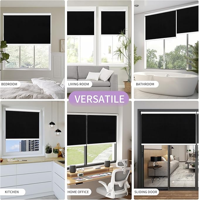 Astomi Motorized Blinds with Remote - Blackout Smart Roller Shades Compatible with Alexa & Goggle Home, Solar Rechargeable, Custom Size 22" - 100" for Indoor Window, Midnight Black