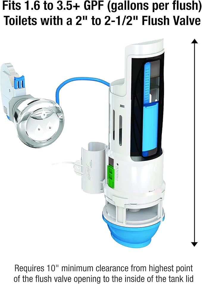 Danco HYR270 Hydroright Water-Saving Dual Flush Valve with Push-Button Handle, Plastic, Chrome