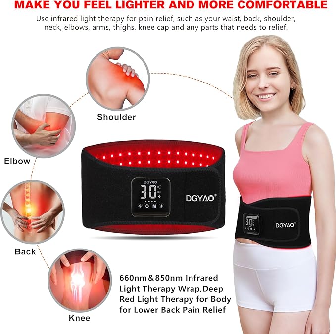 Cordless Rechargeable Red Light Therapy Belt, Wearable Infrared Light Therapy with Pulse Mode, Removable 4000 mAh Battery 5 Light Intensities to Relieve Back Body Pain