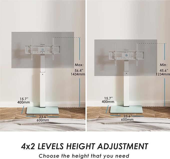 FITUEYES Swivel Floor TV Stand with Mount for TVs 37 43 50 55 60 65 70 75 Inch LCD LED Flat/Curved Screens Universal Swivel Televisions TV Mount Stand for Bedroom Living Room Black Tempered Glass Base