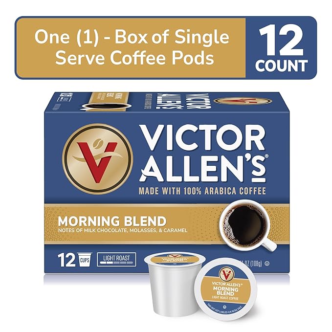 Victor Allen's Coffee Morning Blend, Light Roast, 12 Count, Single Serve Coffee Pods for Keurig K-Cup Brewers