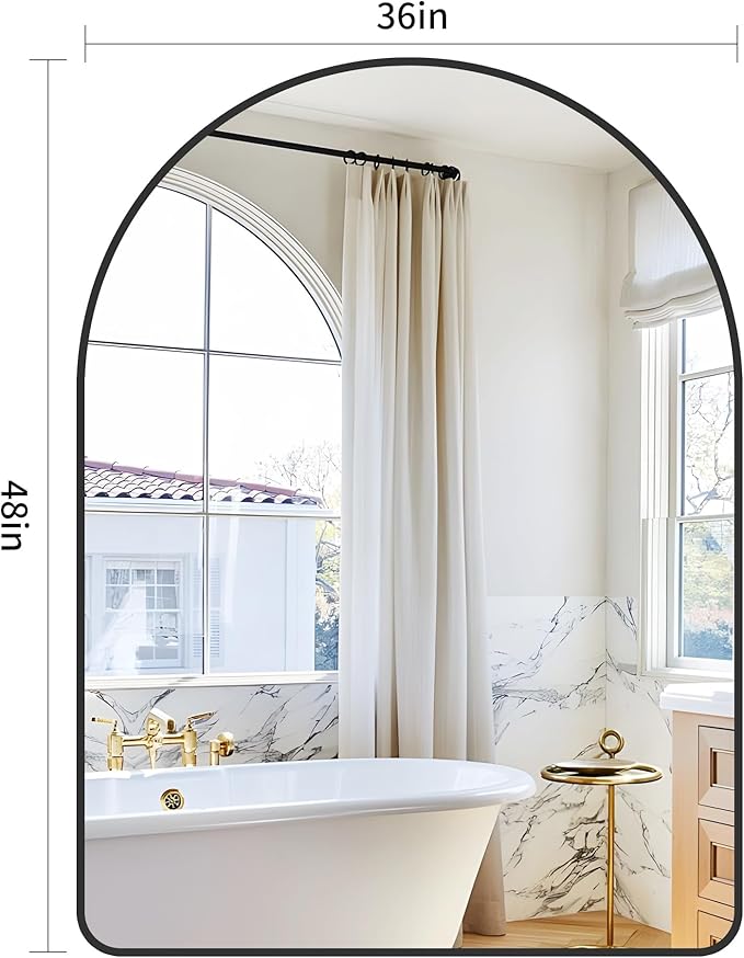 GLASHOM Arched Bathroom Mirror, 36"x48" Black Arched Mirror for Bathroom, Wall Mounted Mirror, Black Vanity Wall Mirror w/Metal Frame for Bedroom, Entryway, Living Room, Vertically Hanging