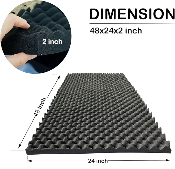 KTOESHEO 2 PCS Acoustic Panels,48''X24''X2'' Egg Crate Foam Soundproof Foam Wall Panels,High Density Fireproof Noise Cancelling Foam Studio Foam Panel,Noise (Black)