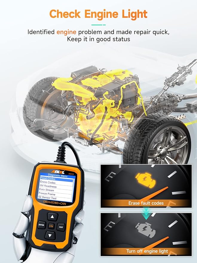 ANCEL AD410 Enhanced OBD2 Scanner, Vehicle Code Reader for Check Engine Light, Automotive OBD II Scanner Fault Diagnosis, OBDII Scan Tool for All OBDII Cars 1996+, Black/Yellow