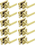 Mengico 10 Pack Gold Privacy Lever Door Handle Interior with Lock, Heavy Duty Square Door Lock for Bed/Bath, Keyless Door Locksets, Reversible for Left Right Handed Doors