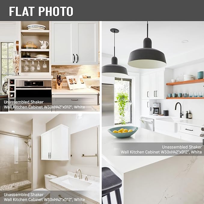 Wall Kitchen Cabinets, RTA Cabinets, White Shaker Cabinet, Wall Mounted, RTA Upper Cabinet, Modern for Kitchen and Bathroom with Door (White, 30" W x 42" H x 12" D)