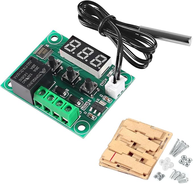 AEDIKO W1209 DC 12V Digital Temperature Controller Board Blue Digital Display Thermostat -50-110°C Electronic Temperature Temp Control Module Switch with Waterproof Case (1pc Red)