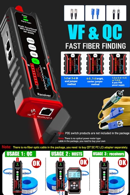 NF-859GS Network Cable Tester POE RJ45 RJ11 CAT5 CAT6 Cable Toner Continuity - Image 4