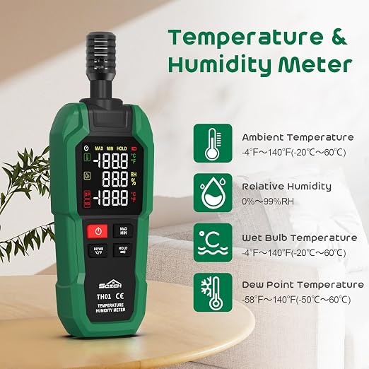 Temperature Humidity Meter, SQECH Digital Hygrometer - Image 2