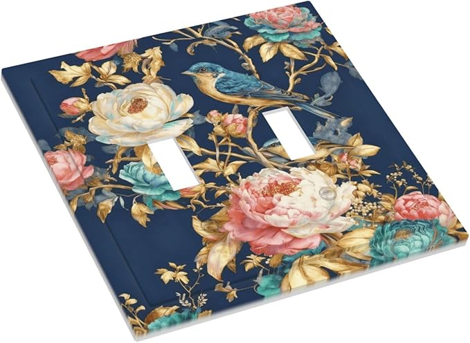 Bvtewkhz Floral Birds Morris 2 Gang Double Toggle Decorative Outlet Covers Light Switch Plate Electrical Receptacle Switchplate For Bathroom Kitchen Bedroom